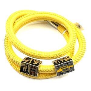 Brighton Woodstock Yellow Triple Leather Bracelet NWT 22in +Fashionista Beads
